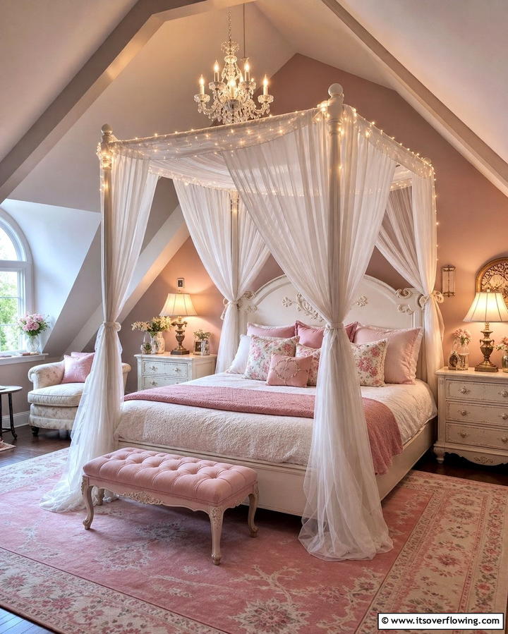 Romantic Canopy Bed - 25 Attic Bedroom Ideas to Transform Your Space