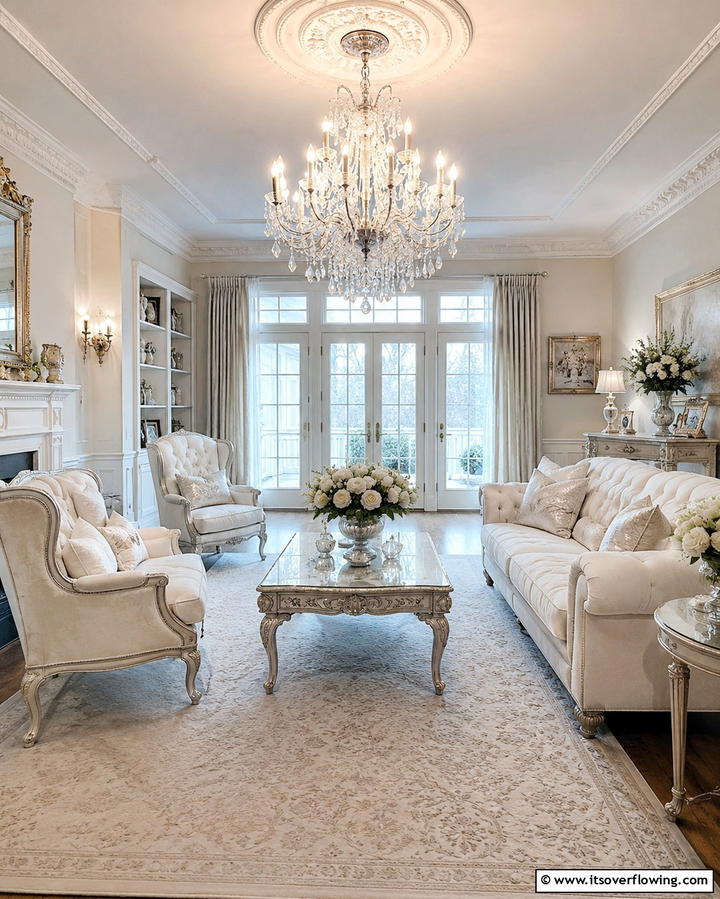 Romantic Chandeliers - 25 Shabby-Chic Style Living Room Ideas for a Vintage Look