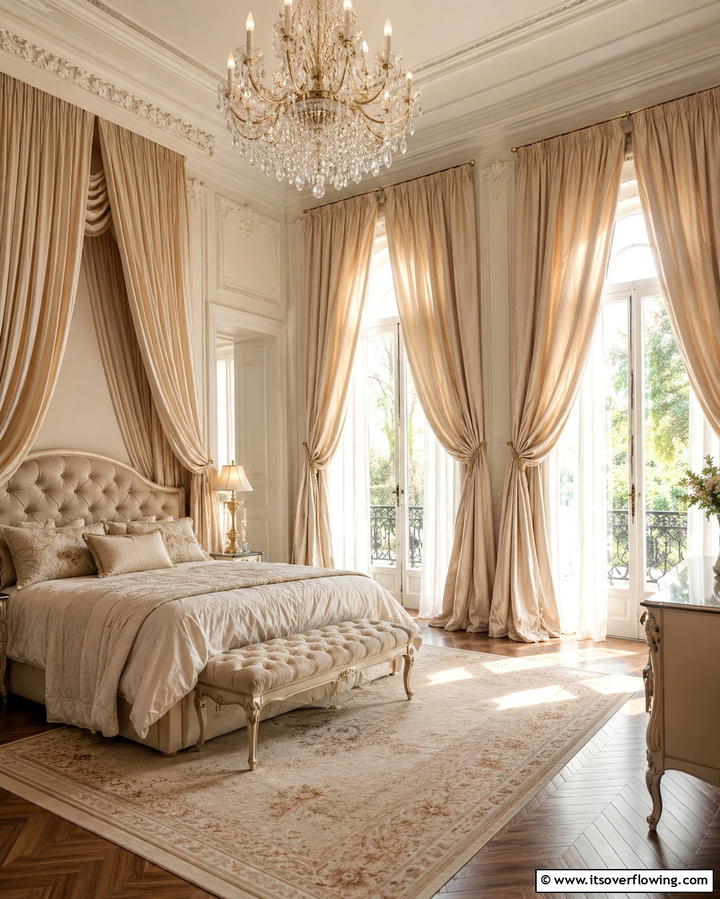 Romantic Draped Curtains - 30 French Bedroom Decor Ideas for Elegant European Style