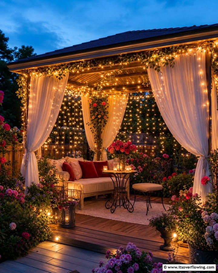 Romantic Evening Nook - 21 Gazebo Patio Ideas for Shaded Outdoor Entertaining Spaces