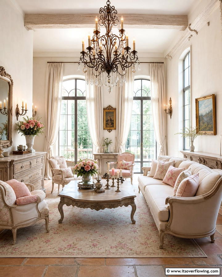 Romantic Lighting - 21 French Country Living Room Ideas for Rustic Elegance