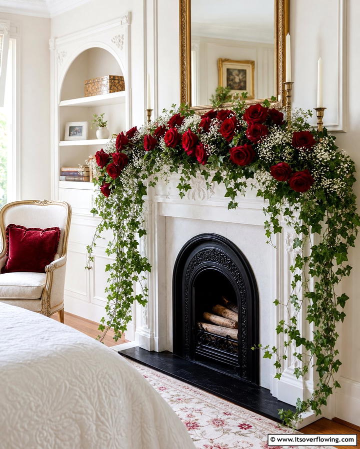 Romantic Rose Garland - 25 Mantel Garland Ideas for a Festive Home Decor