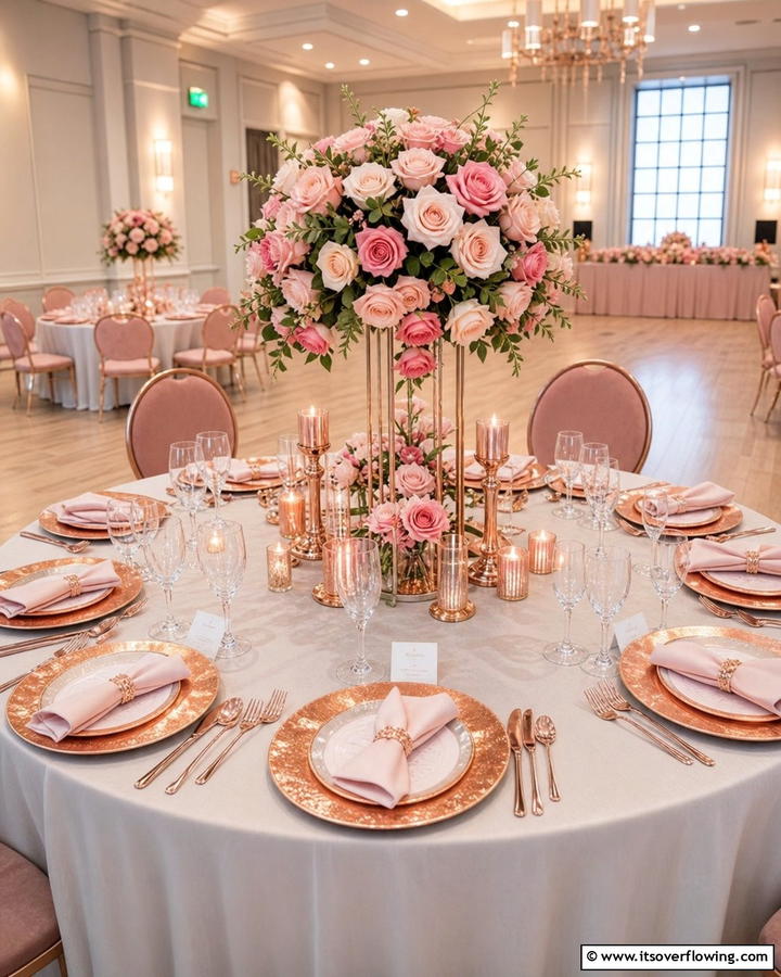 Romantic Rose Gold Theme - 20 Round Table Decor Ideas for Stylish Dining Spaces