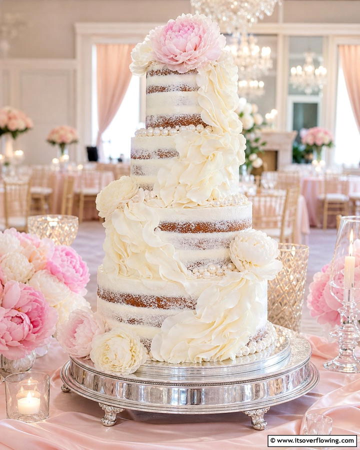 Romantic Ruffled Layers Cake - 21 Naked Wedding Cake Ideas for Minimalist Elegance