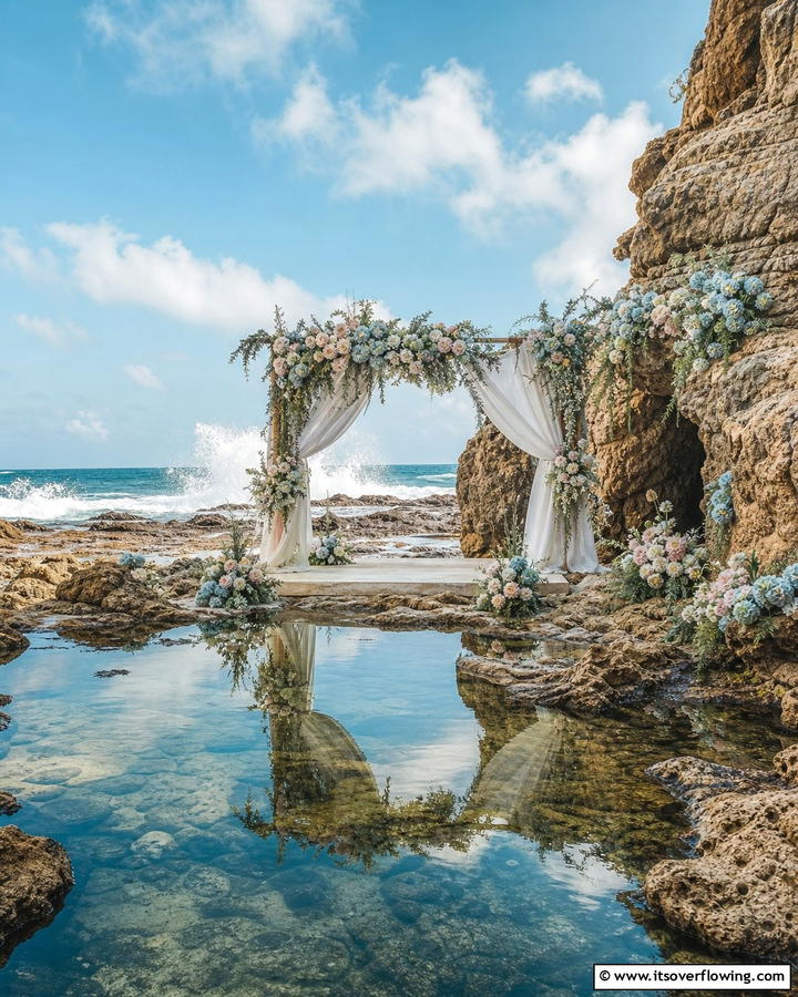 Romantic Tide Pool Backdrop - 21 Beach Wedding Ideas for a Sun-Kissed Ceremony by the Ocean