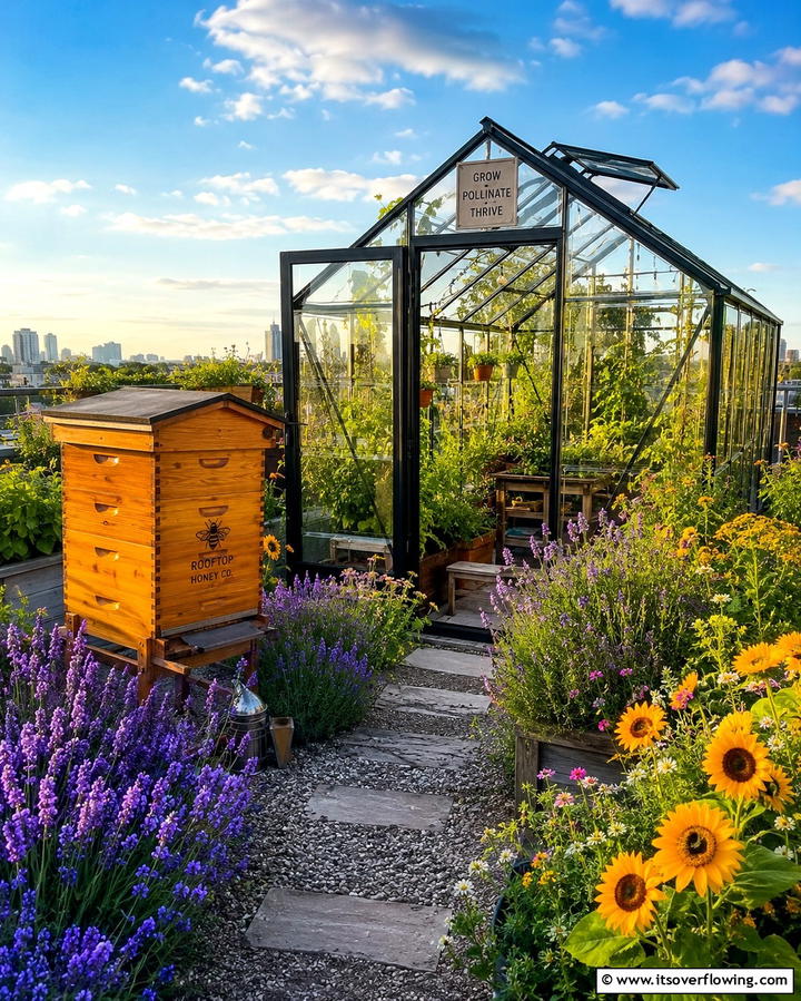 Rooftop Greenhouse with Integrated Beekeeping - 25 Rooftop Greenhouse Ideas for Urban Gardening