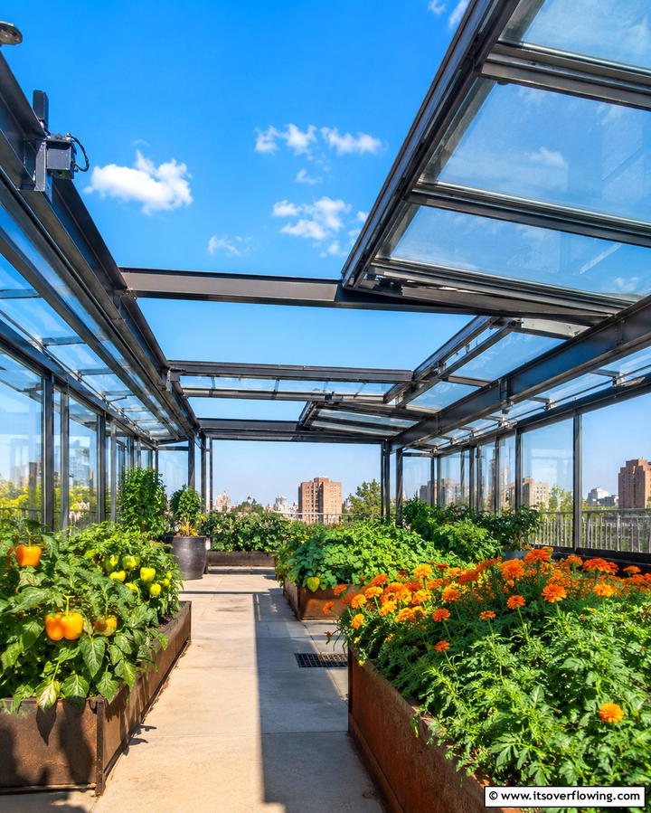 Rooftop Greenhouse with Retractable Roof - 25 Rooftop Greenhouse Ideas for Urban Gardening