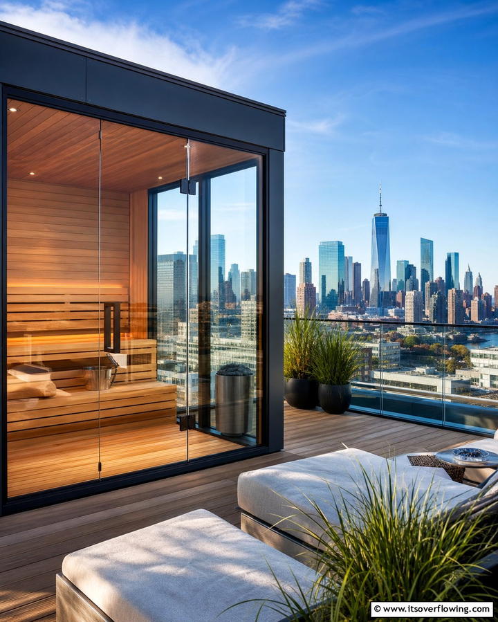 Rooftop Sauna with a View - 25 Outdoor Sauna Ideas for Relaxing Backyard Retreats
