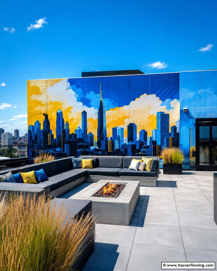 Rooftop Skyline Mural - 30 Interactive Mural Ideas- Transform Your Walls Creatively