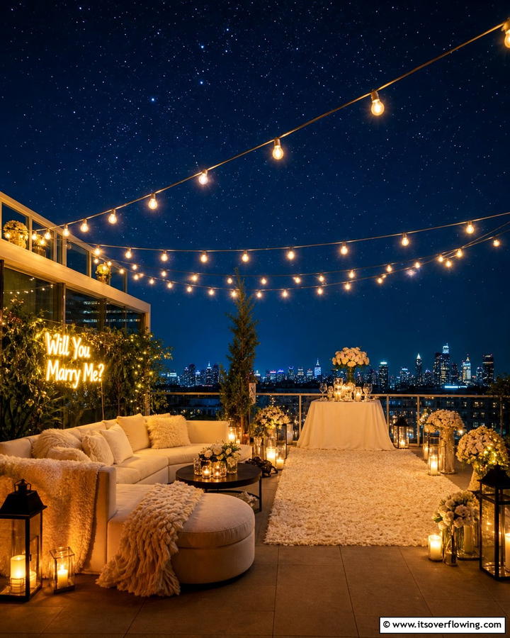 Rooftop Starlight Engagement - 21 Romantic Wedding Proposal Ideas to Say ‘Will You Marry Me-’