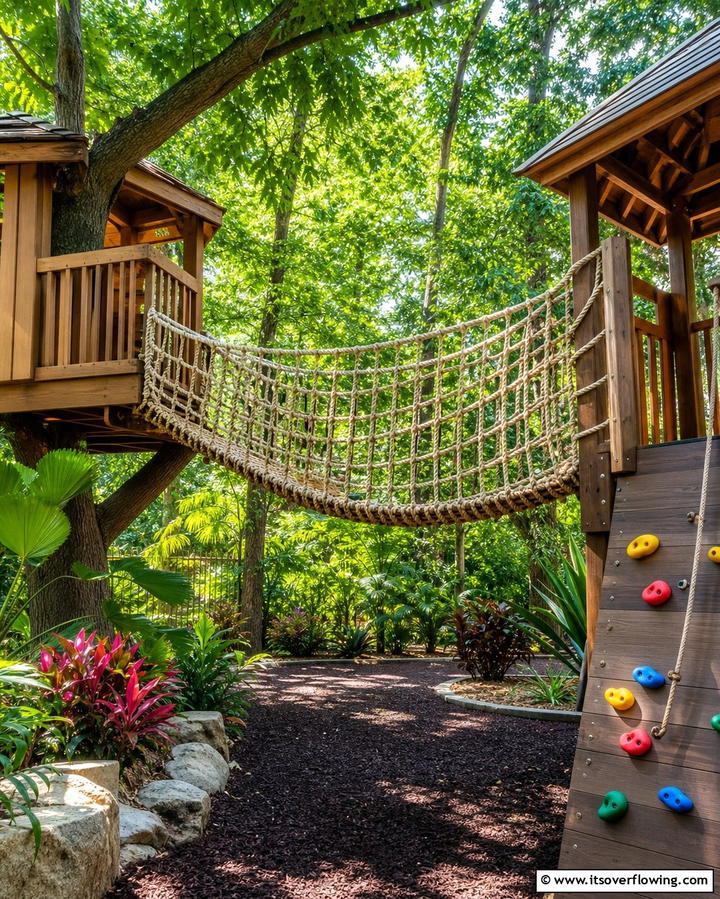 Rope Bridge Adventure - 25 Backyard Playground Ideas for Kids