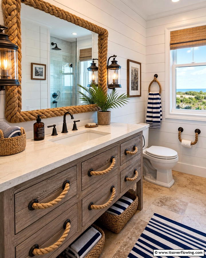 Rope Detailing - 25 Coastal Bathroom Ideas for a Serene Beach Retreat