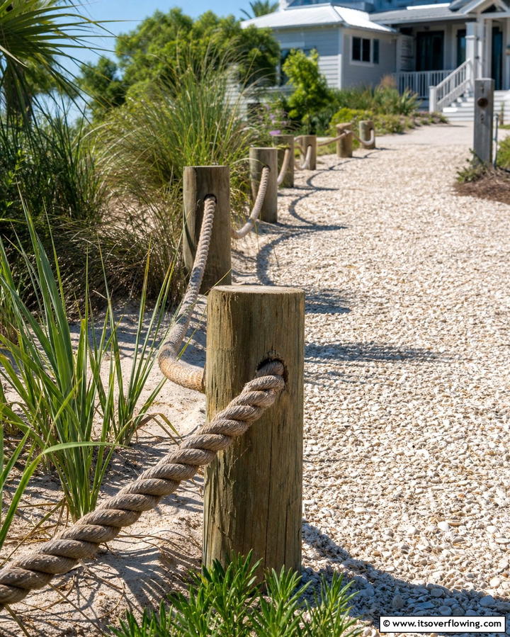 Rope Edging for Coastal Charm - 25 Gravel Driveway Edging Ideas for a Polished Look