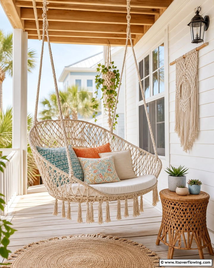 Rope Hammock Style Swing - 20 Front Porch Swing Ideas for a Cozy and Inviting Entrance