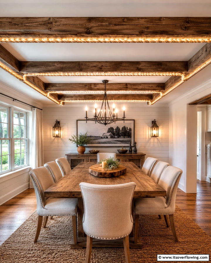 Rope Lighting Accents - 30 Rustic Ceiling Ideas to Add Warmth to Any Room