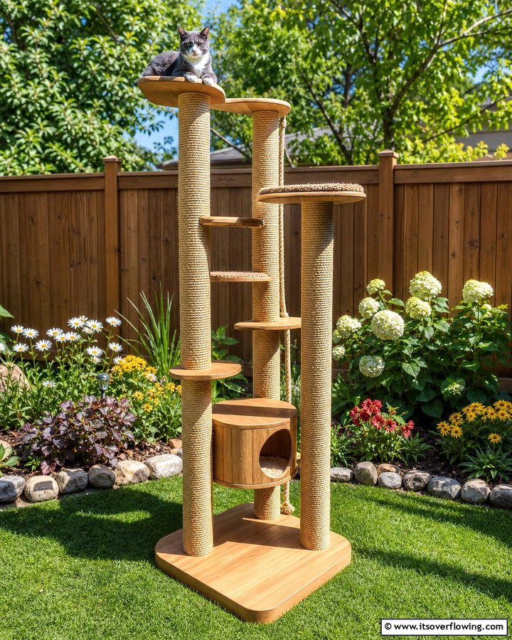 Rope Wrapped Climbing Poles - 20 Outdoor Cat Tree Ideas for Your Feline Friends