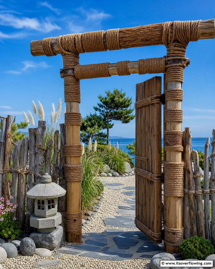Rope Wrapped Gate - 20 Japanese Garden Gate Design Ideas for a Zen Space