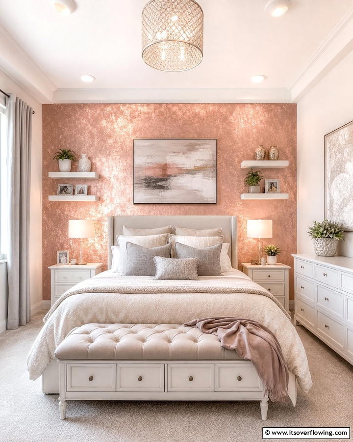 Rose Gold Accent Wall - 20 Rose Gold Bedroom Ideas for a Luxurious Retreat