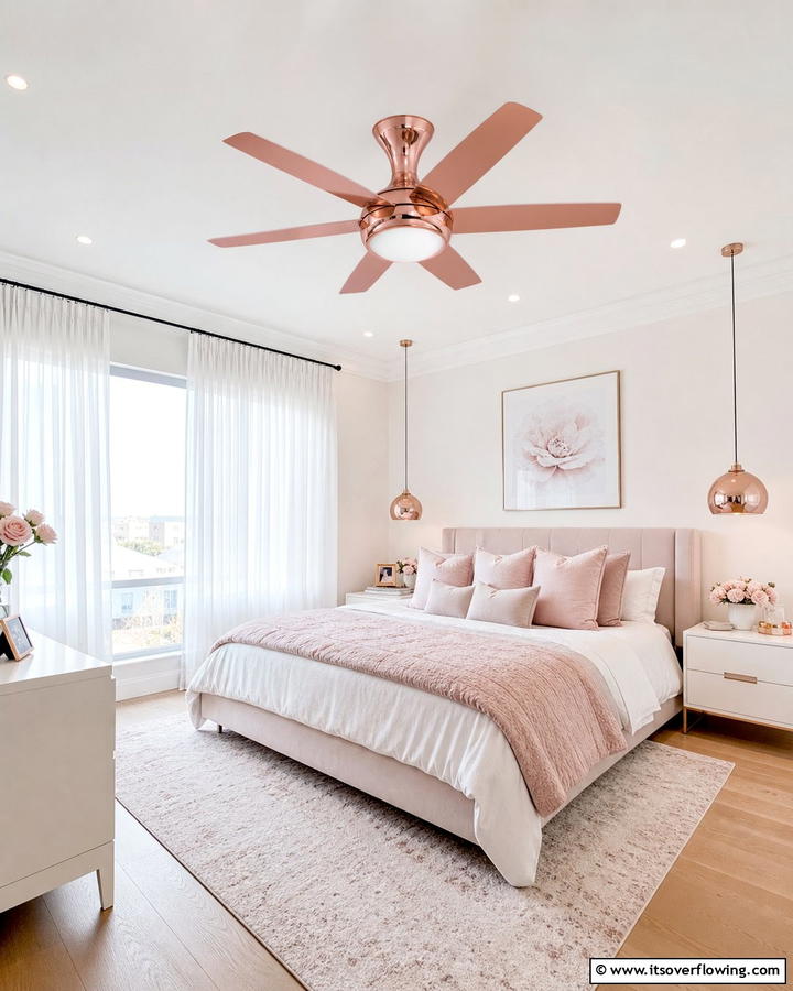 Rose Gold Ceiling Fans - 20 Rose Gold Bedroom Ideas for a Luxurious Retreat