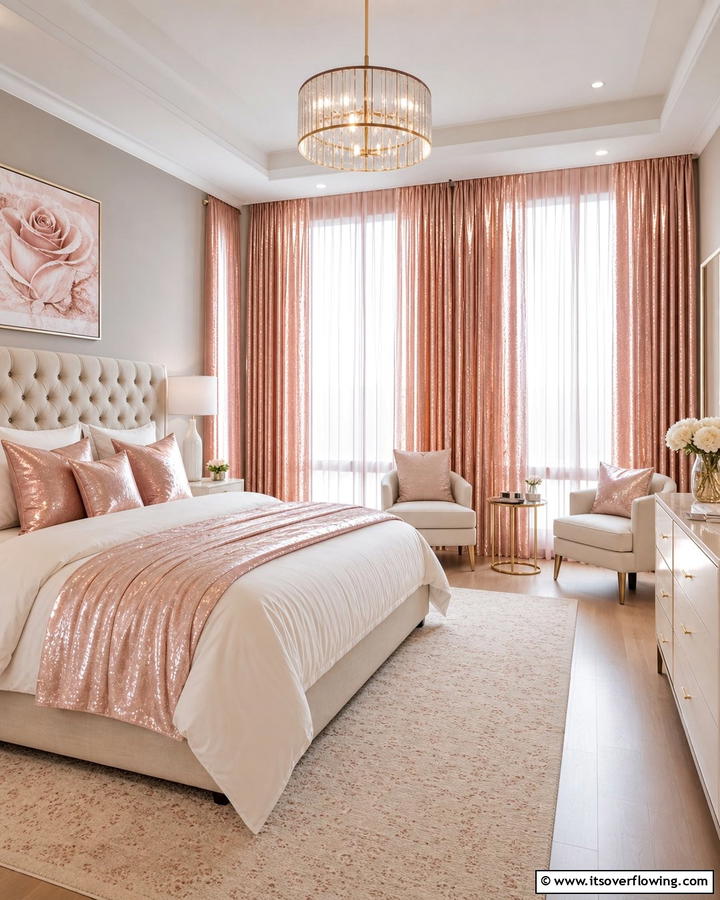 Rose Gold Curtains - 20 Rose Gold Bedroom Ideas for a Luxurious Retreat