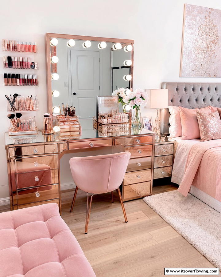 Rose Gold Desk or Vanity - 20 Rose Gold Bedroom Ideas for a Luxurious Retreat