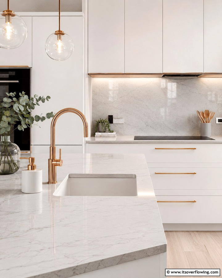 Rose Gold Fixtures - 30 Pink Kitchen Ideas to Refresh Your Cooking Space