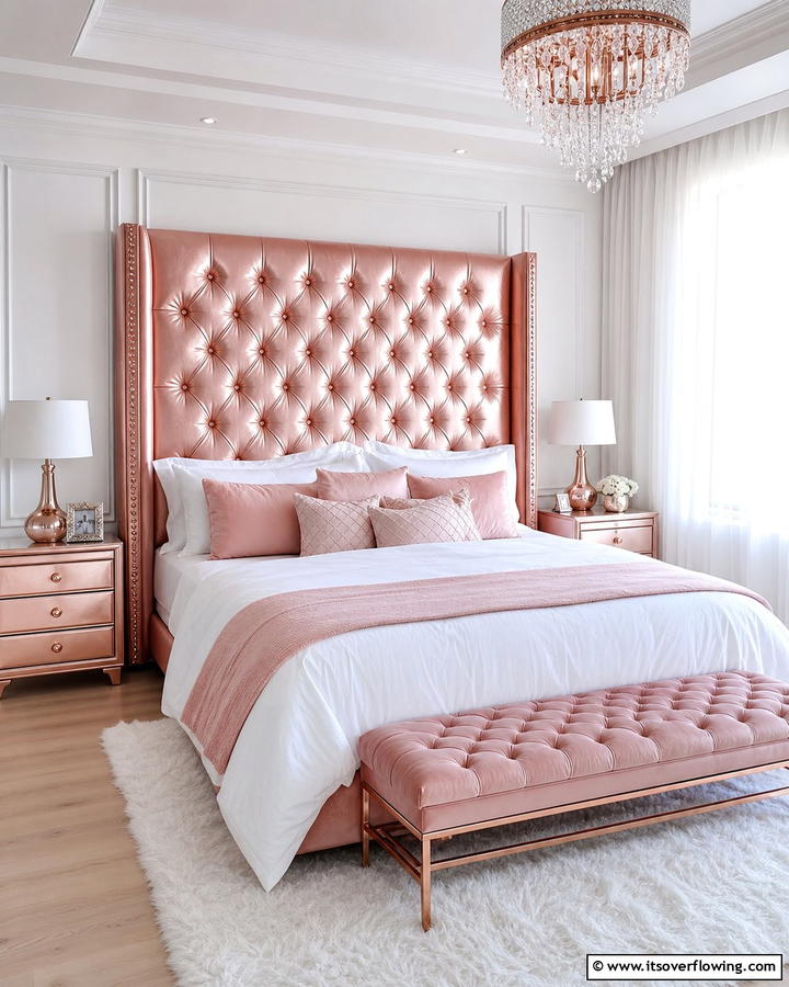 Rose Gold Headboard - 20 Rose Gold Bedroom Ideas for a Luxurious Retreat