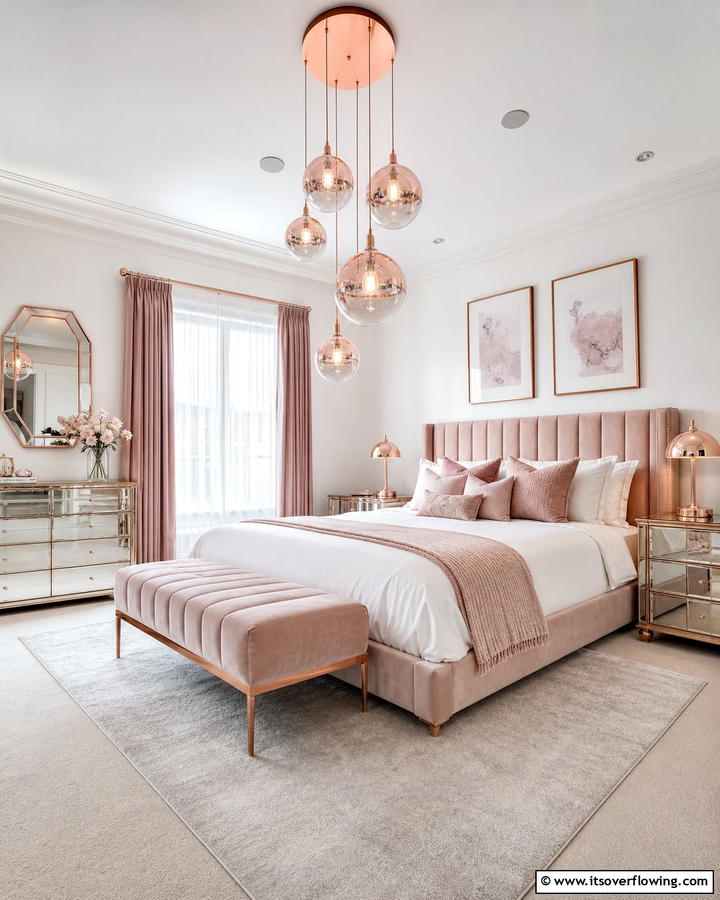 Rose Gold Lighting Fixtures - 20 Rose Gold Bedroom Ideas for a Luxurious Retreat