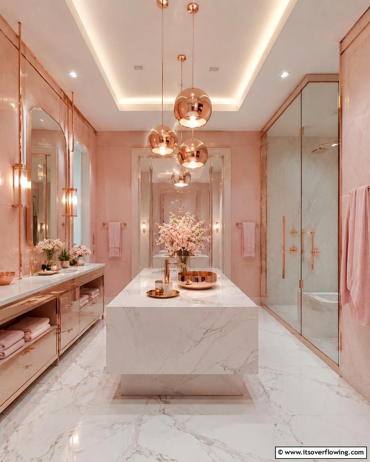 Rose Gold Lighting for a Warm Glow - 25 Pink Bathroom Ideas for a Soft and Serene Space