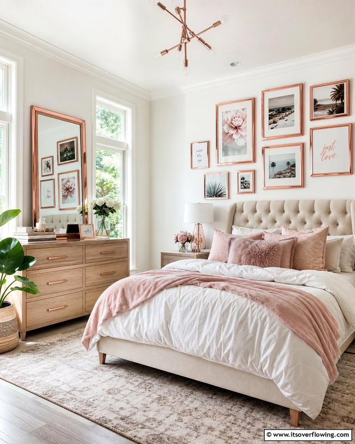Rose Gold Picture Frames - 20 Rose Gold Bedroom Ideas for a Luxurious Retreat
