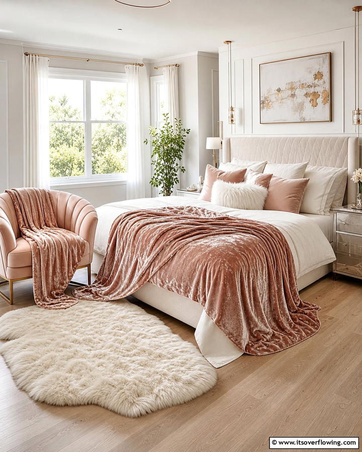 Rose Gold Throw Blankets - 20 Rose Gold Bedroom Ideas for a Luxurious Retreat