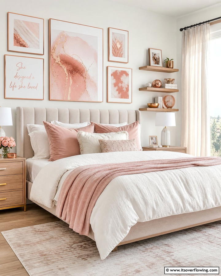 Rose Gold Wall Art - 20 Rose Gold Bedroom Ideas for a Luxurious Retreat