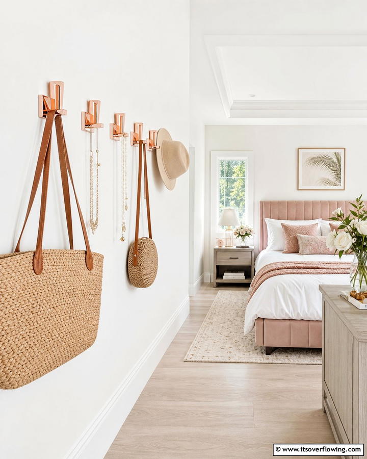 Rose Gold Wall Hooks - 20 Rose Gold Bedroom Ideas for a Luxurious Retreat
