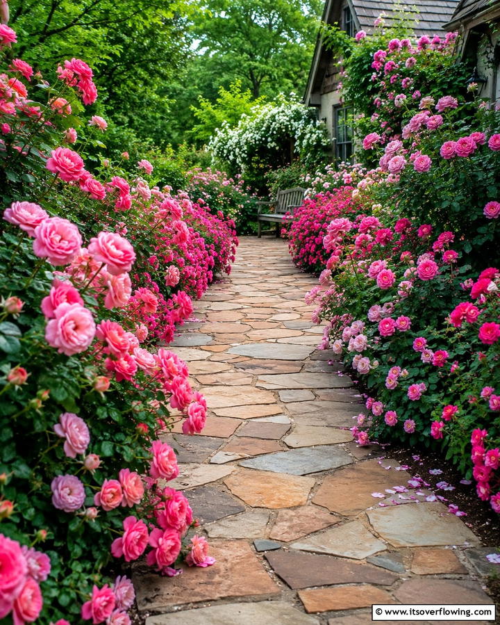 Rose Lined Pathways for a Fairytale Effect - 25 Rose Garden Ideas to Create a Blooming Paradise