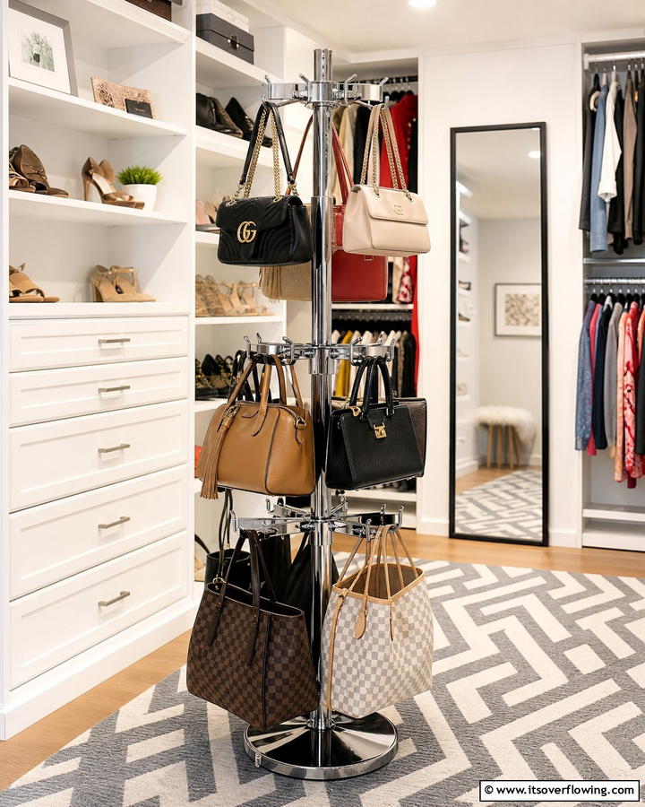 Rotating Bag Display Stand - 17 Purse Storage Ideas for Organized Closets and Entryways