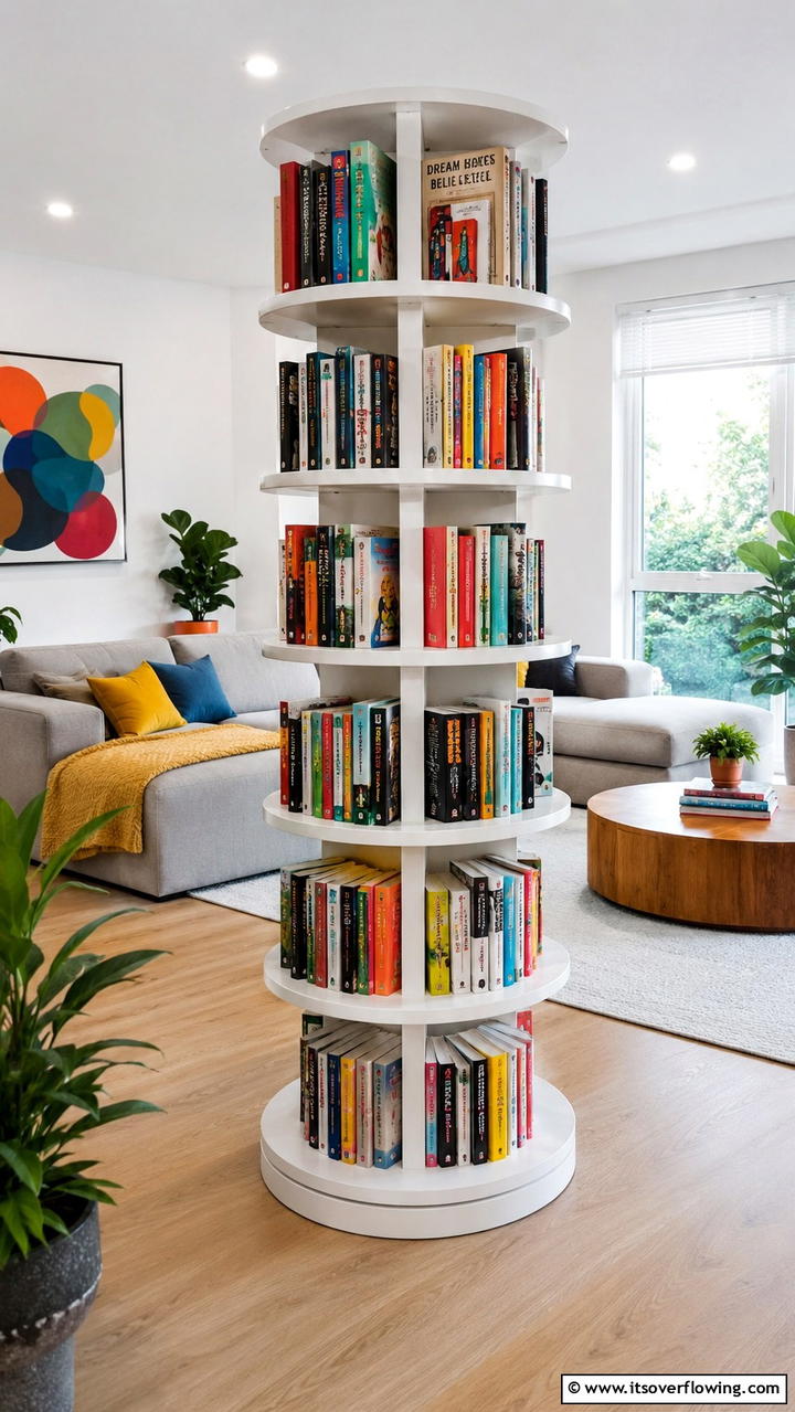 Rotating Carousel for Book Displays - 30 Bookshelf Organization Ideas for Stylish Order