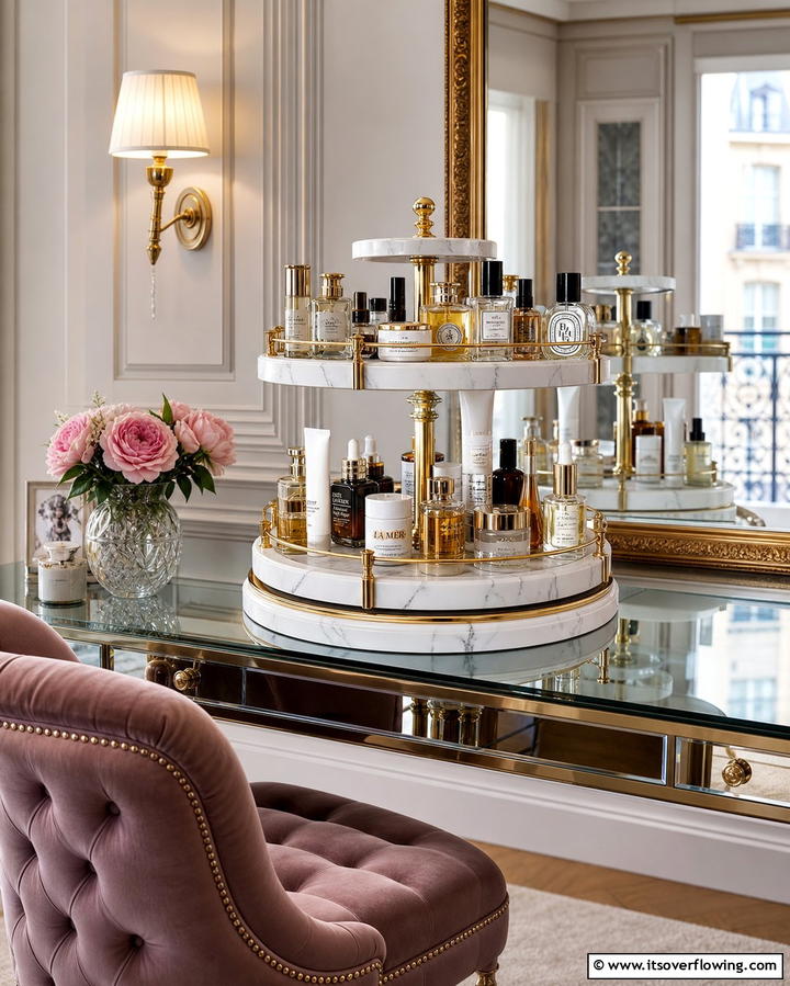 Rotating Carousel for Easy Access - 25 Vanity Organization Ideas for a Clutter-Free Space