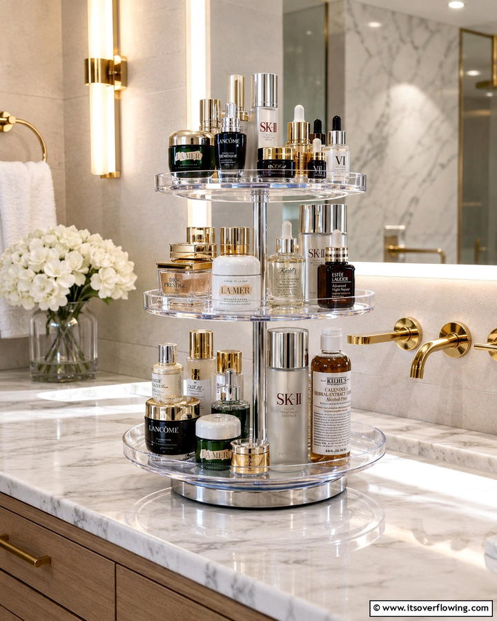 Rotating Carousels for Skincare - 30 Bathroom Cabinet Organizing Ideas for Clutter-Free Spaces