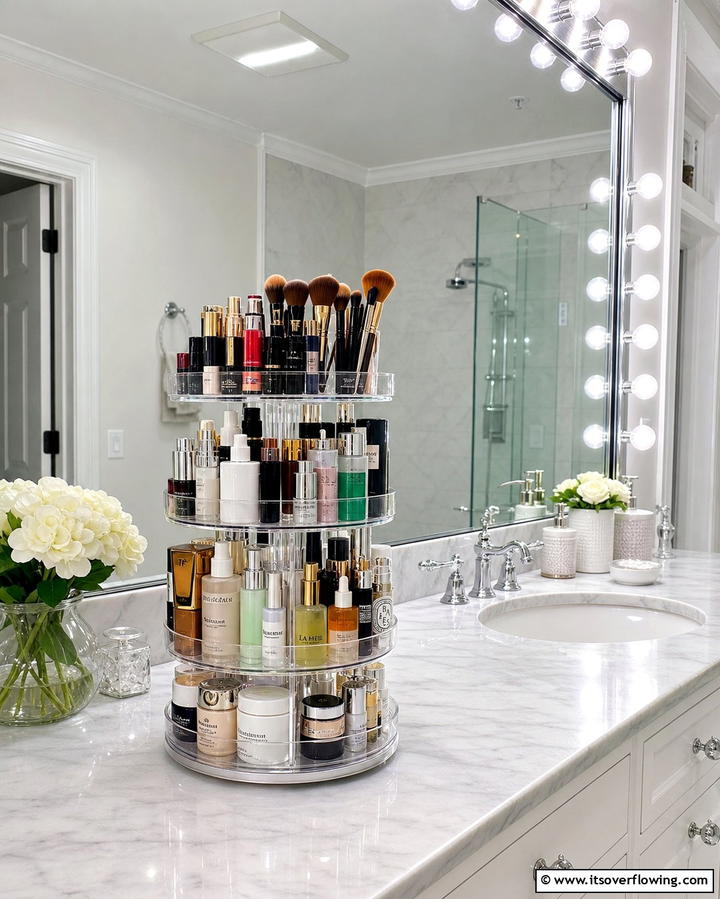 Rotating Cosmetic Organizers for Easy Access - 25 Bathroom Counter Organization Ideas for a Clutter-Free Space