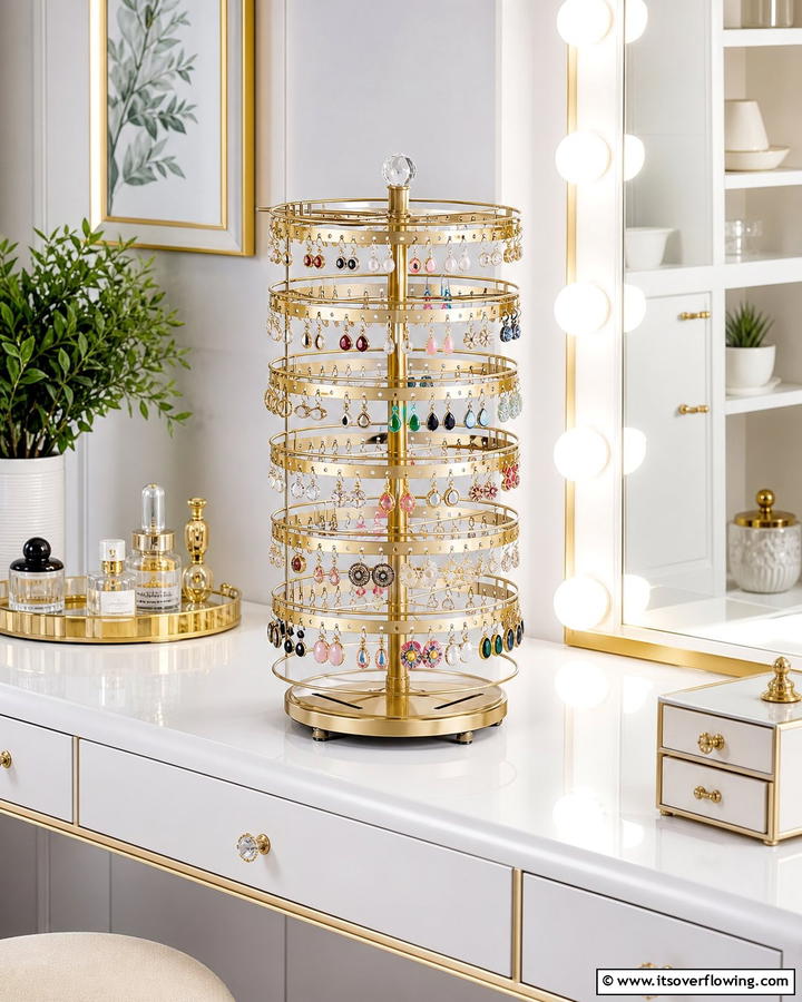 Rotating Earring Carousel - 20 Earring Storage Ideas to Keep Your Jewelry Organized