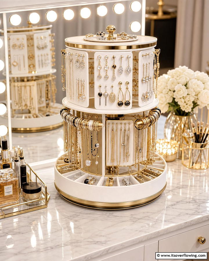 Rotating Jewelry Carousel - 30 Innovative Jewelry Storage Ideas for Organized Accessories
