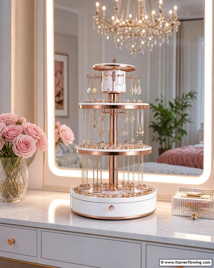 Rotating Jewelry Carousel - 30 Clever Jewelry Storage Ideas to Keep Accessories Tidy