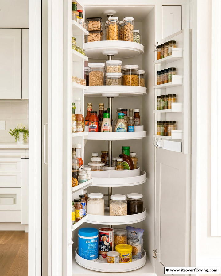 Rotating Lazy Susan - 21 Larder Cupboard & Pantry Ideas for Organized Kitchens