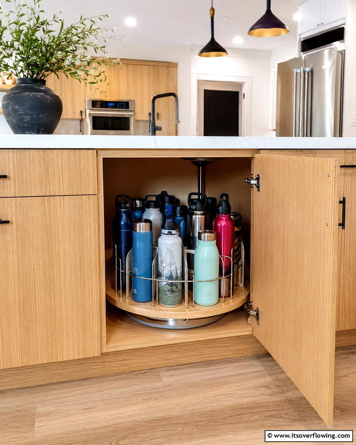 Rotating Lazy Susan - 20 Clever Water Bottle Storage Ideas for a Clutter-Free Home