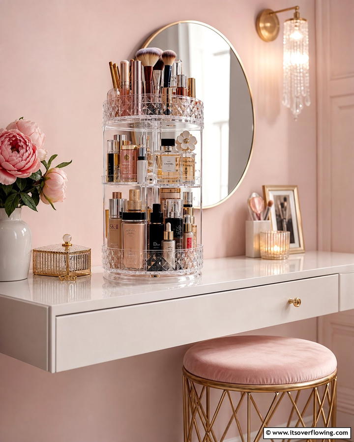 Rotating Makeup Organizer for Easy Access - 25 Vanity Organization Ideas for a Clutter-Free Space