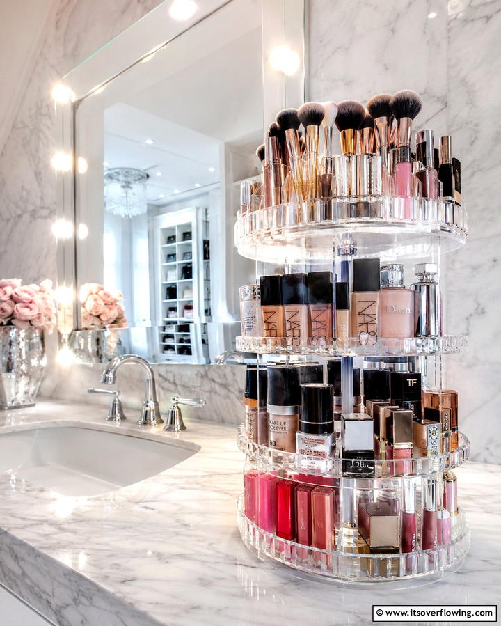 Rotating Makeup Organizers - 30 Bathroom Cabinet Organizing Ideas for Clutter-Free Spaces