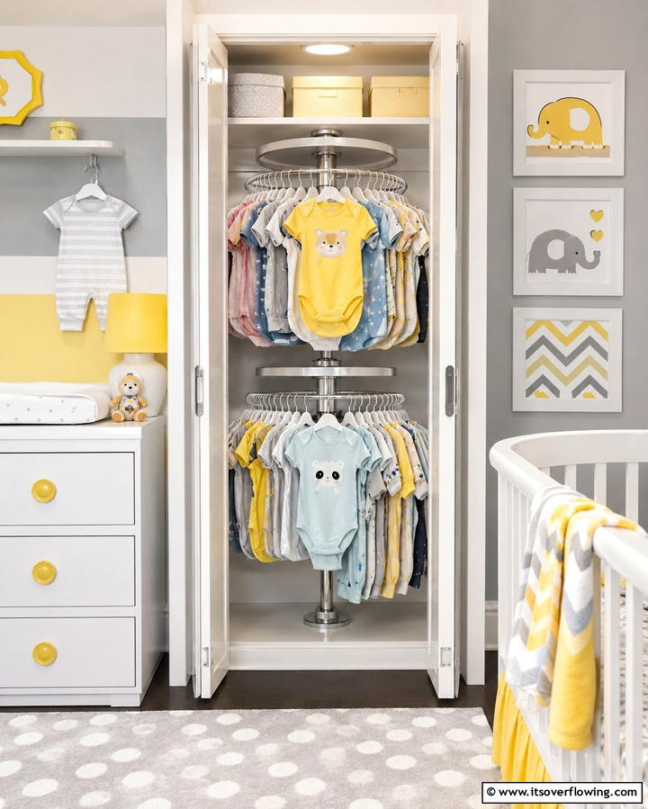 Rotating Racks for Easy Access - 25 Nursery Closet Ideas for Organized Baby Spaces