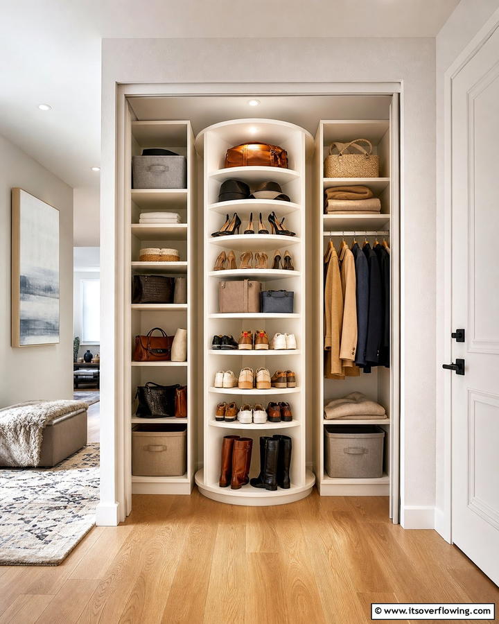 Rotating Shelves for Easy Access - 20 Coat Closet Ideas for Organized Entryways