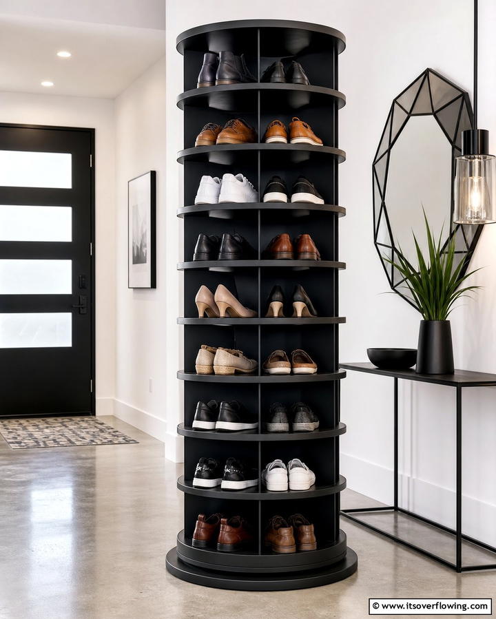 Rotating Shoe Carousel - 25 Entryway Shoe Storage Ideas to Keep Your Home Tidy