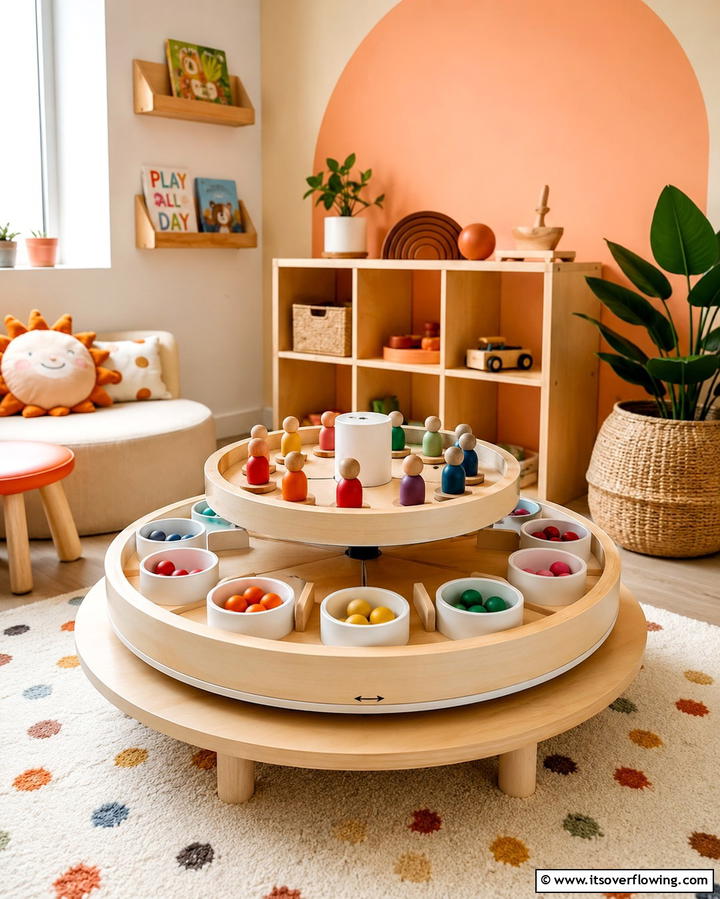 Rotating Toy Carousel for Accessibility - 25 Playroom Storage Ideas to Keep Your Kids’ Space Organized
